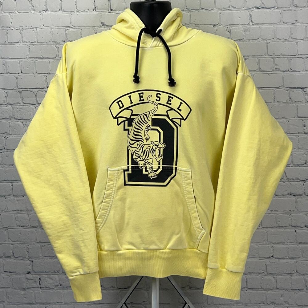 Diesel Tiger Alby B8 Hoodie L Large Yellow Hooded Sweatshirt Long Sleeve Cotton
